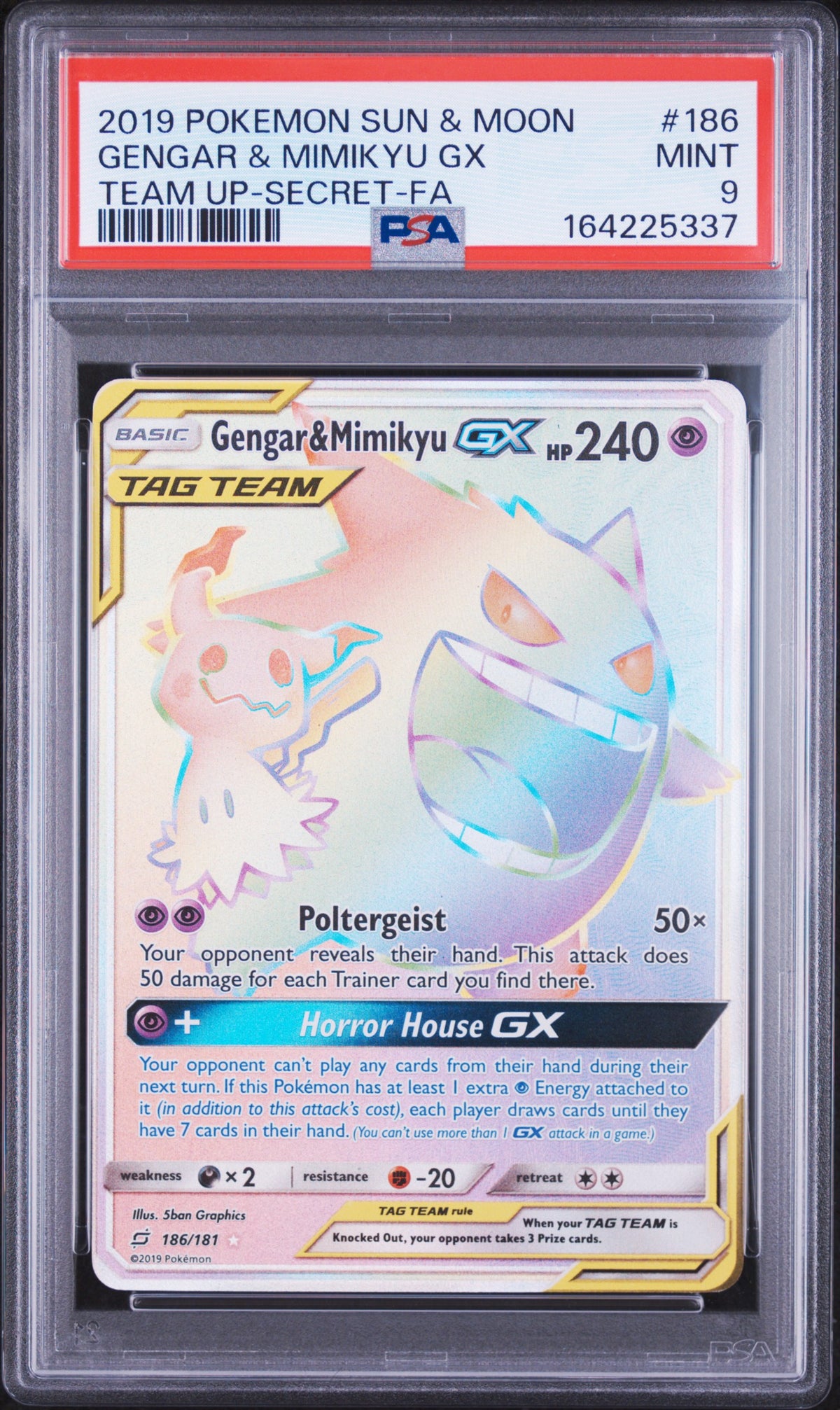 Gengar & Mimikyu GX - Pokemon Team Up #186 PSA 9