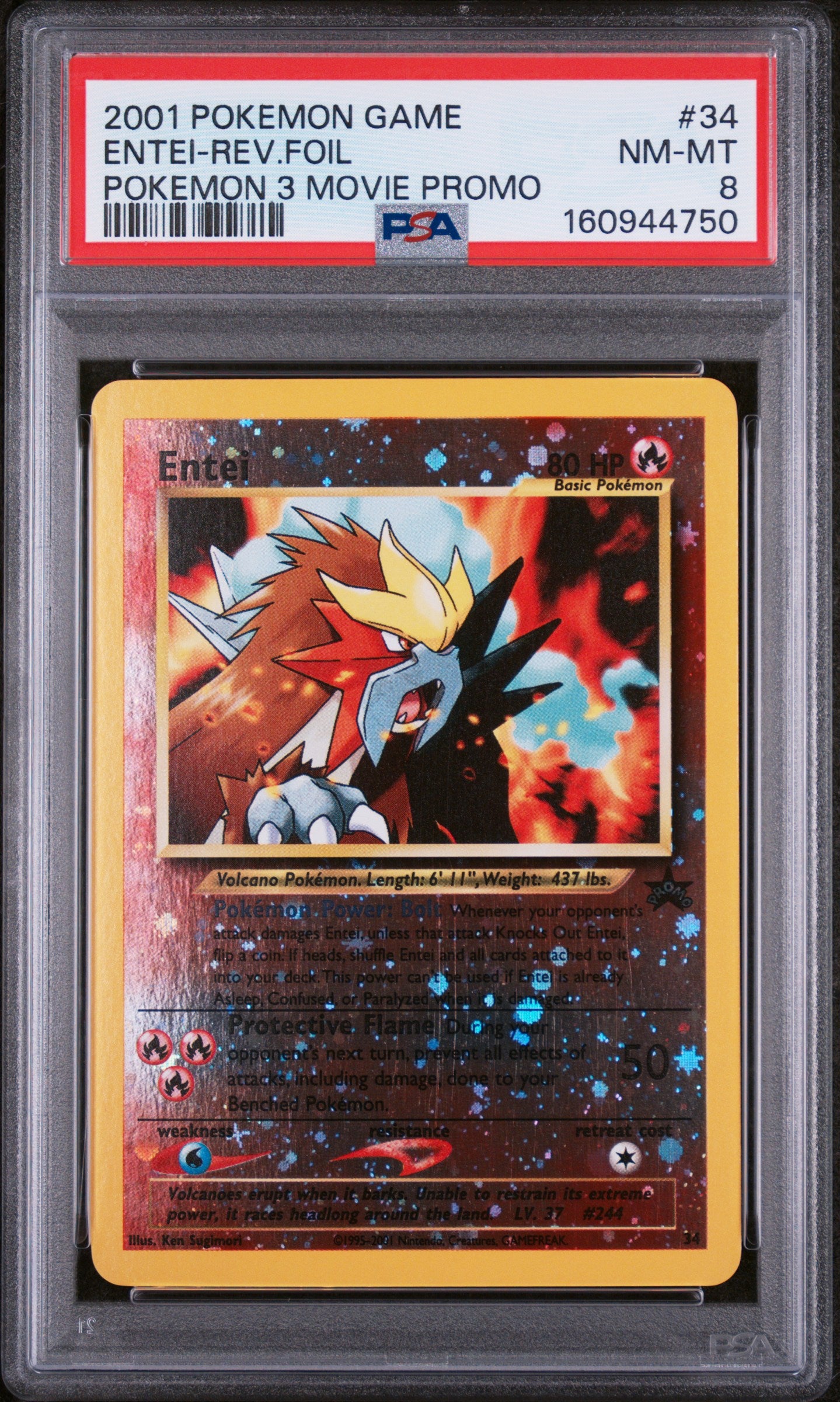 Entei-Rev.foil - Pokemon Game Movie #34 PSA 8