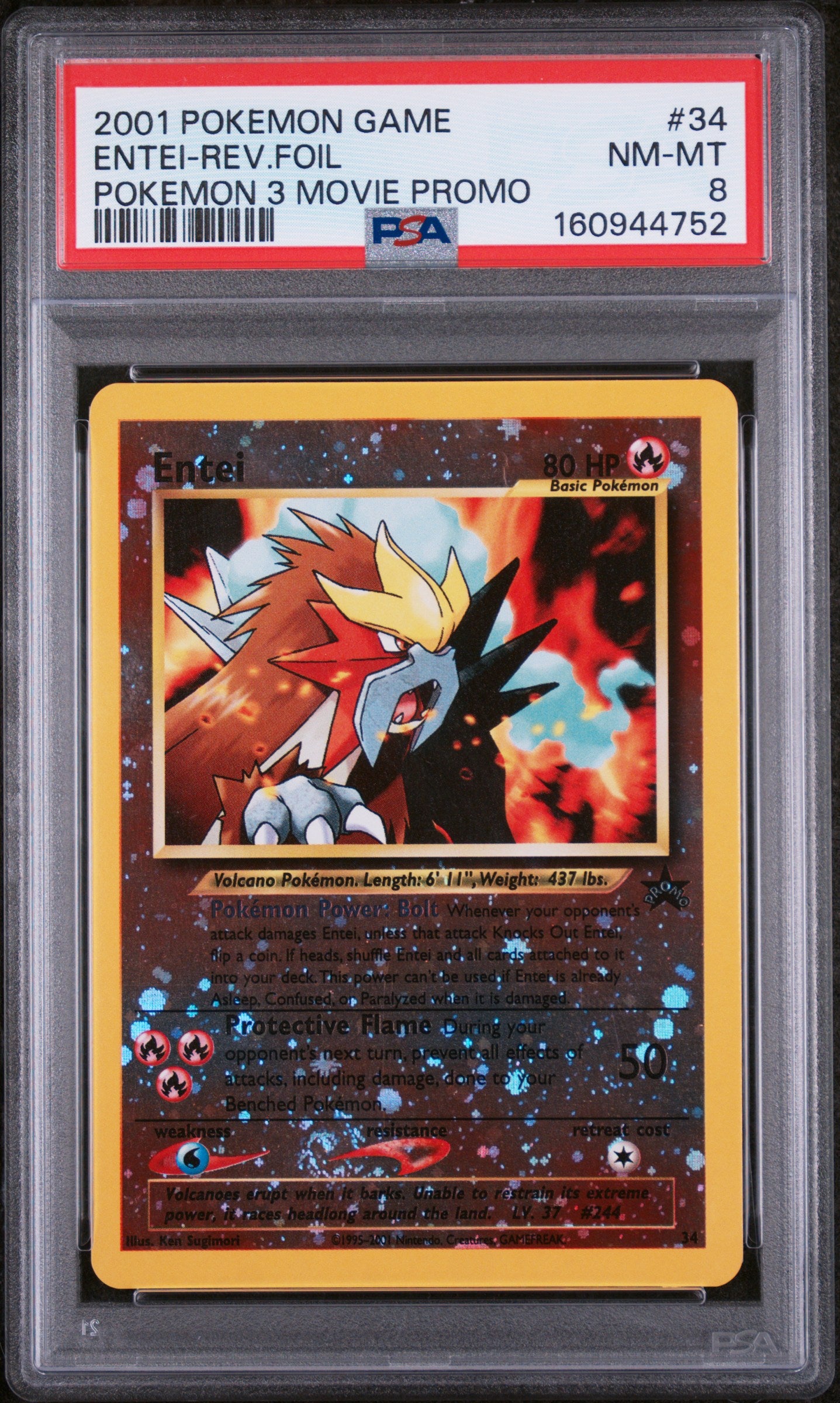 Entei-Rev.foil - Pokemon Game Movie #34 PSA 8