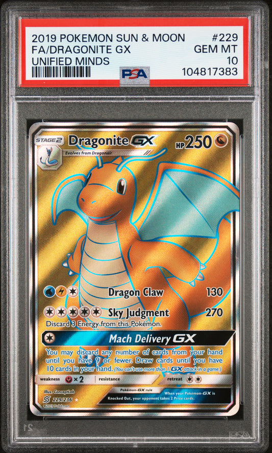 Dragonite GX - Pokemon Unified Minds #229 PSA 10
