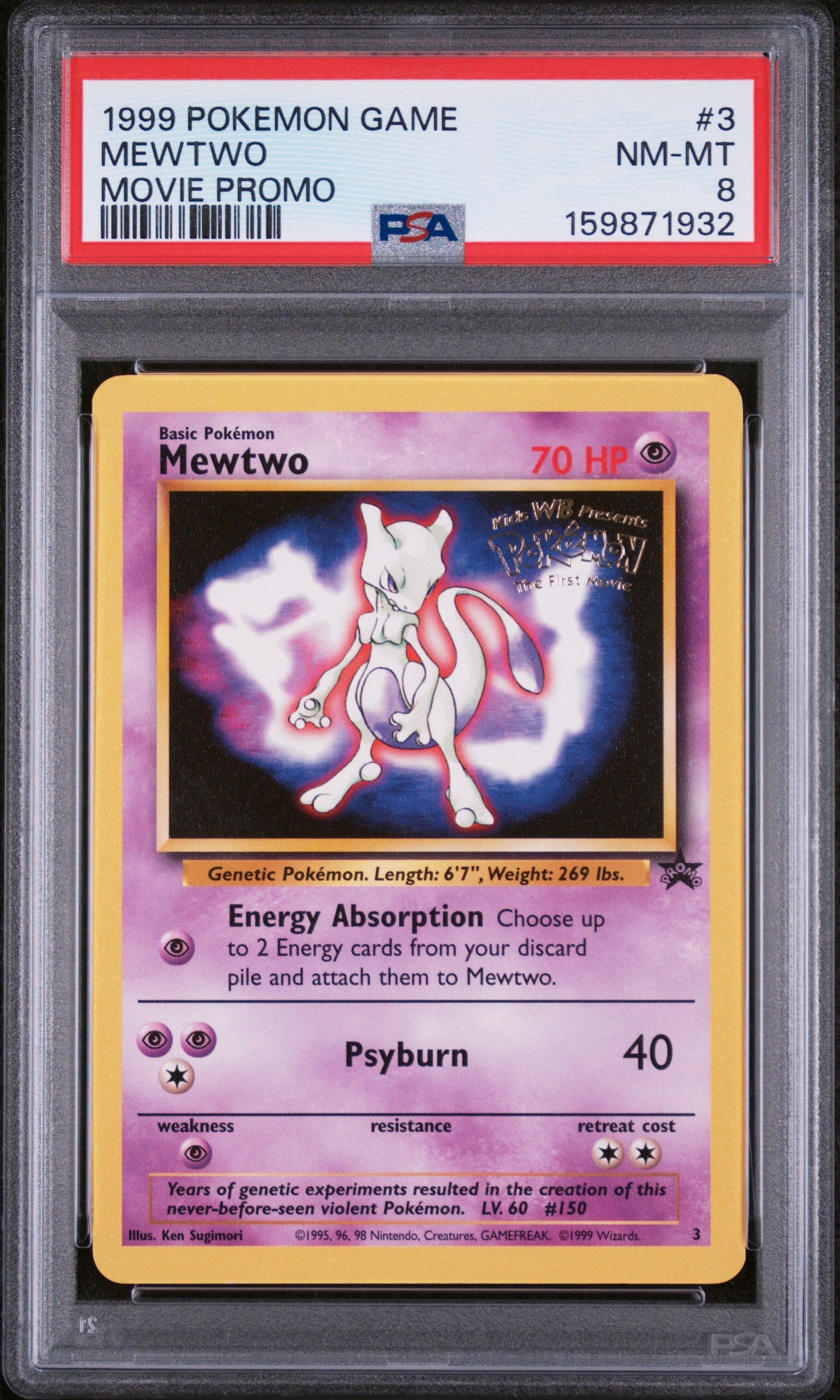 Mewtwo - Pokemon 1999 Topps Movie Evolution #3 PSA 8