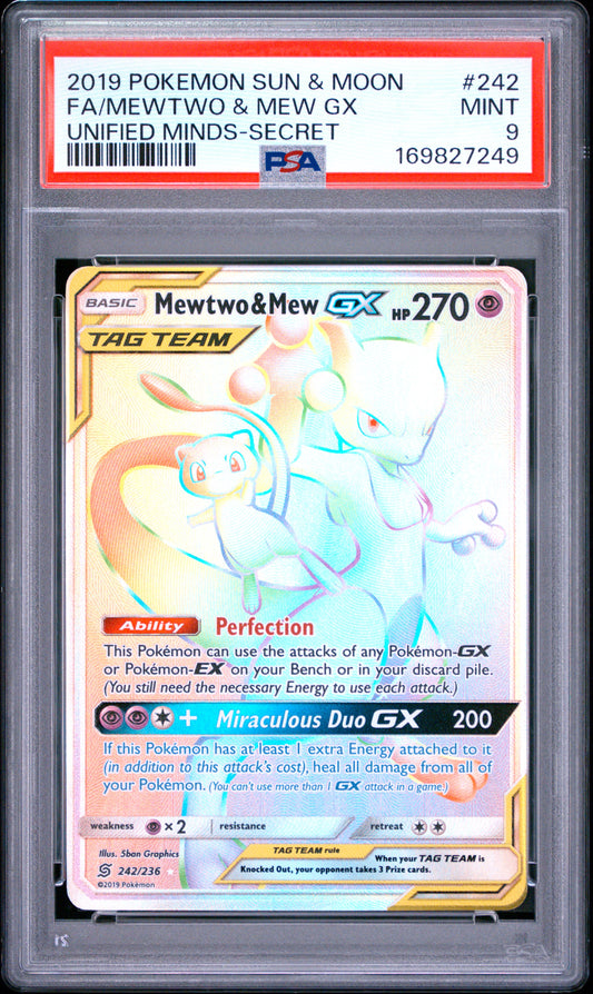 Mewtwo & Mew GX - Pokemon Unified Minds #242 PSA 9