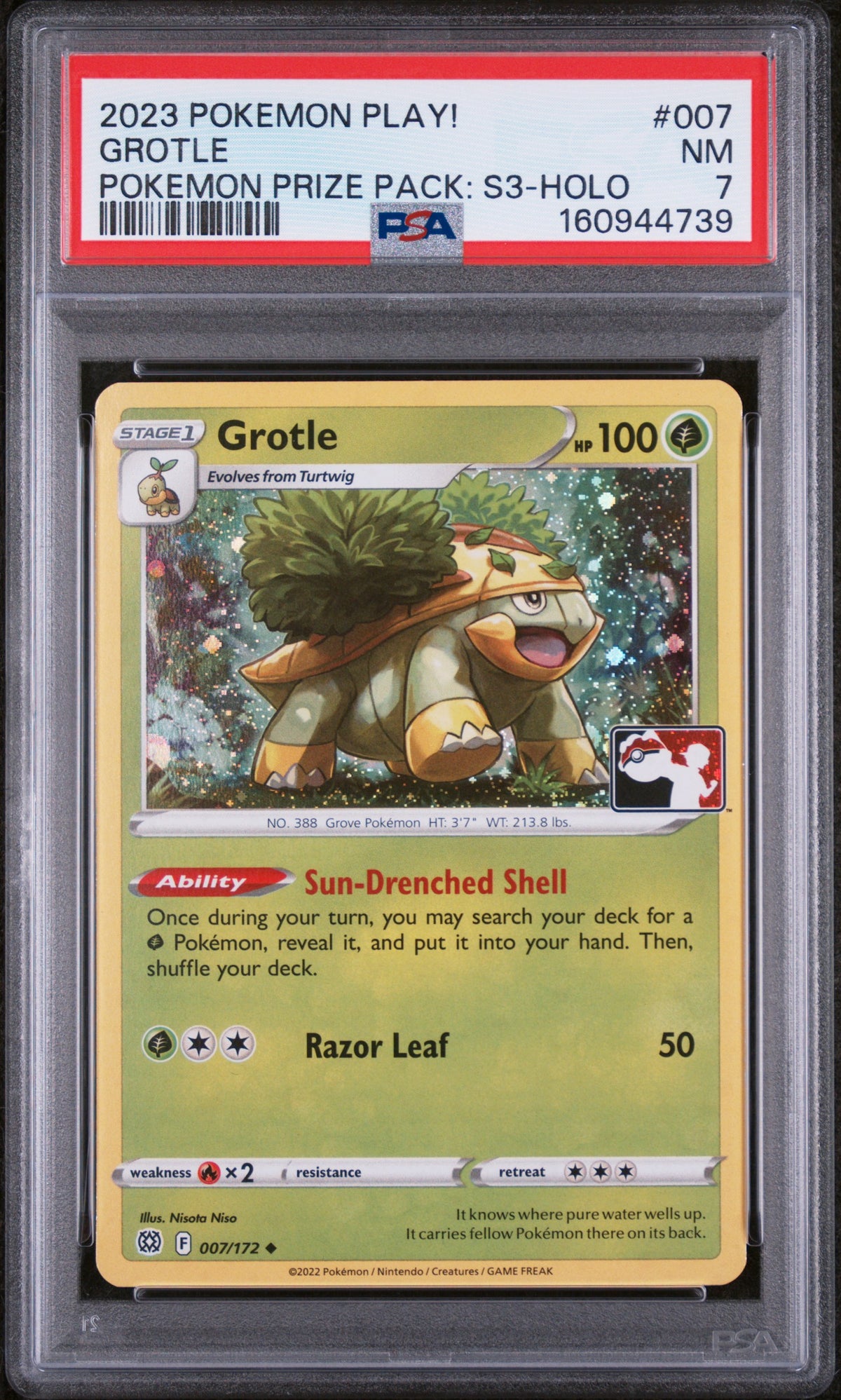 GROTLE POKEMON PRIZE PACK: S3-HOLO - Pokemon Play! Pokemon Prize Pack: Series 3 #007 PSA 7