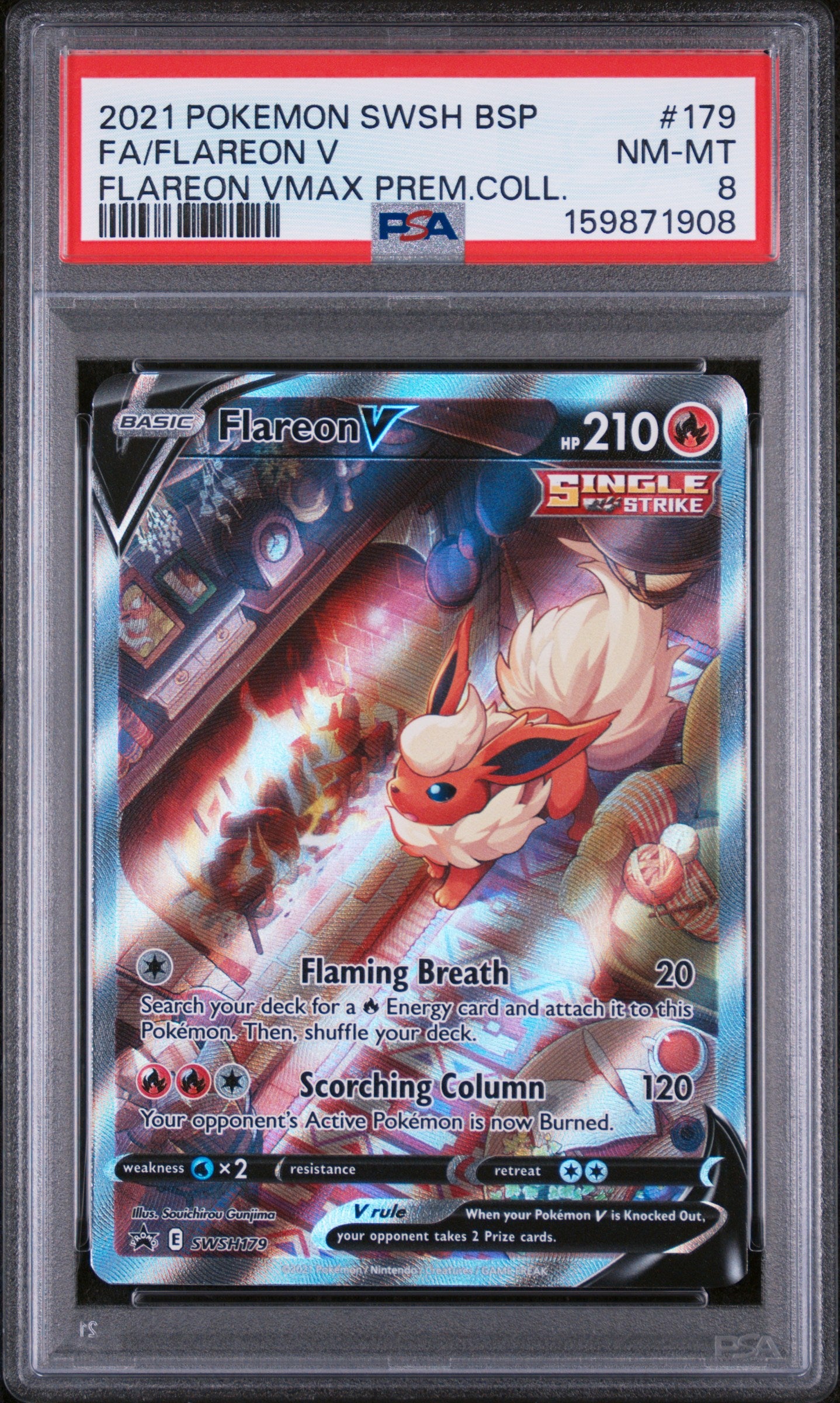 FA/FLAREON V FLAREON VMAX PREM.COLL. - Pokemon Swsh Black Star Promo #179 PSA 8