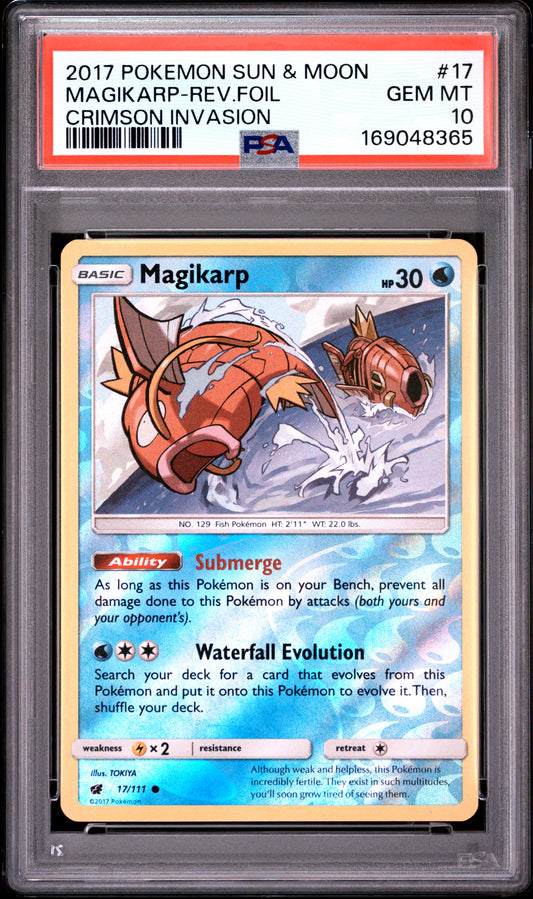 Magikarp-Rev.foil - Pokemon Sun & Moon Crimson Invasion #17 PSA 10
