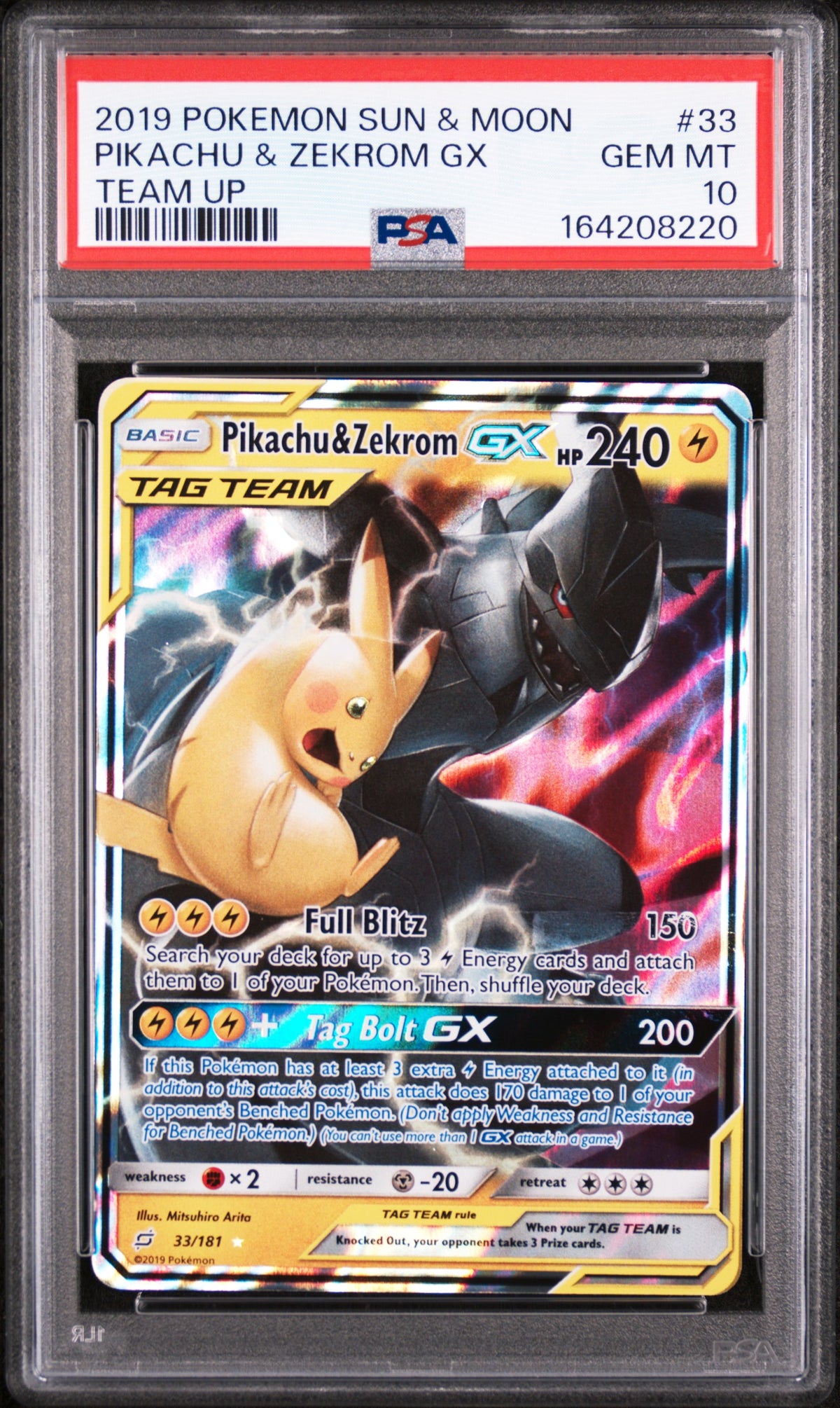 Pikachu & Zekrom GX - Pokemon Team Up #33 PSA 10