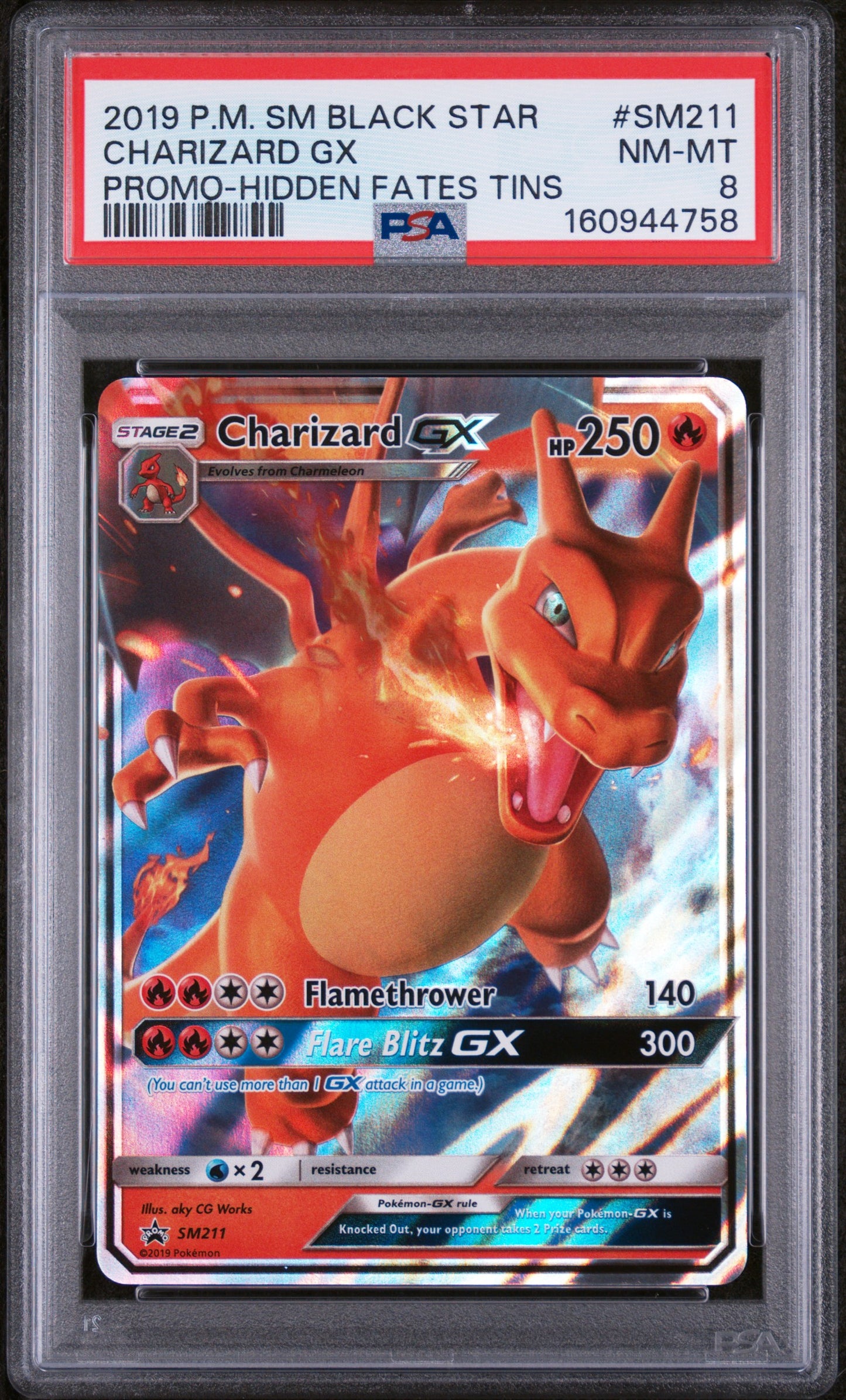 CHARIZARD GX PROMO-HIDDEN FATES TINS - Pokemon SM Promos #SM211 PSA 8