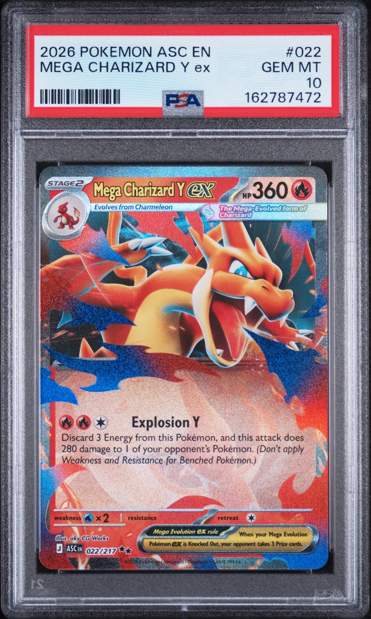 Mega Charizard Y ex - Pokemon Ascended Heroes #22 PSA 10