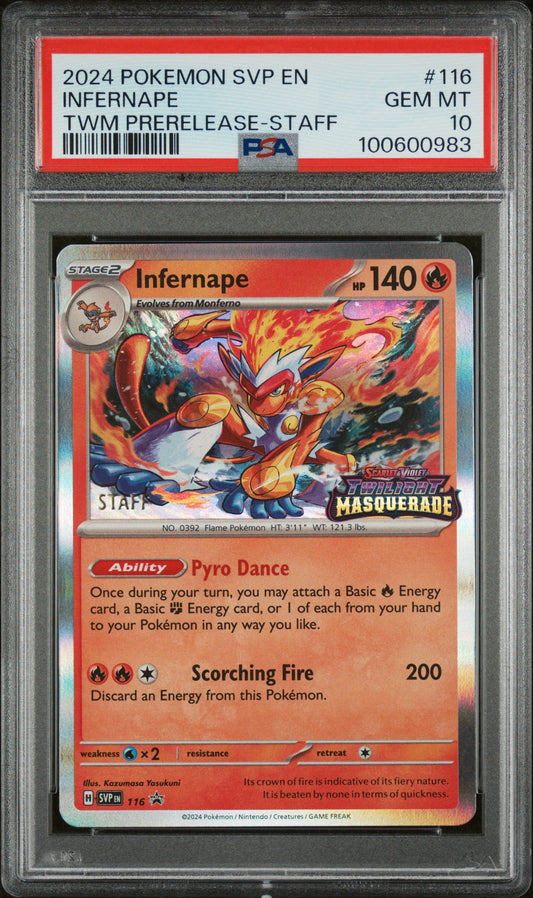 INFERNAPE TWM PRERELEASE-STAFF - Pokemon Svp En-Sv Black Star Promo #116 PSA 10