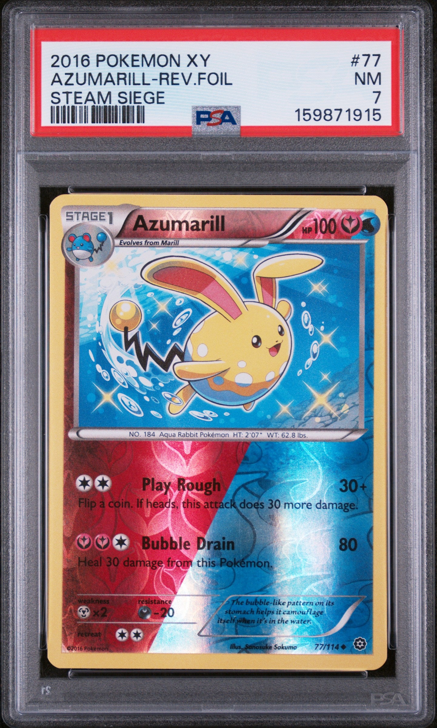 Azumarill [Reverse Holo] - Pokemon Steam Siege #77 PSA 7