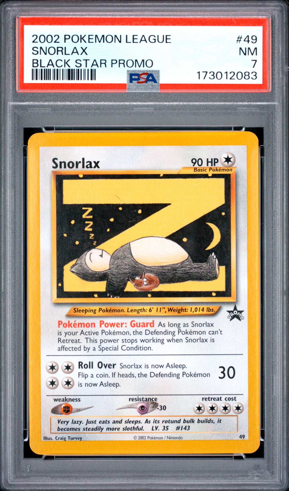 Snorlax - Pokemon League Promo Black Star #49 PSA 7