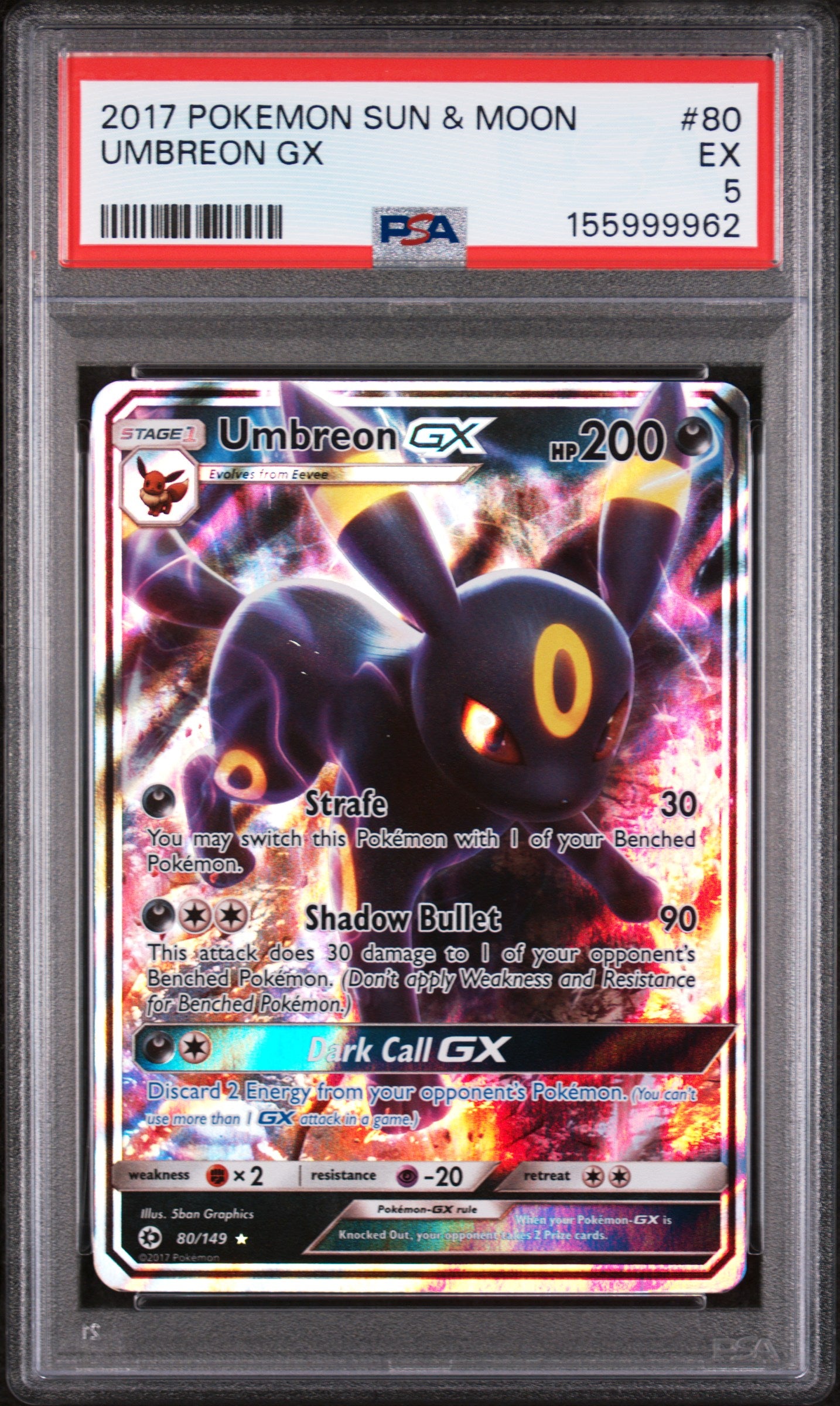 Umbreon GX - Pokemon Sun & Moon #80 PSA 5