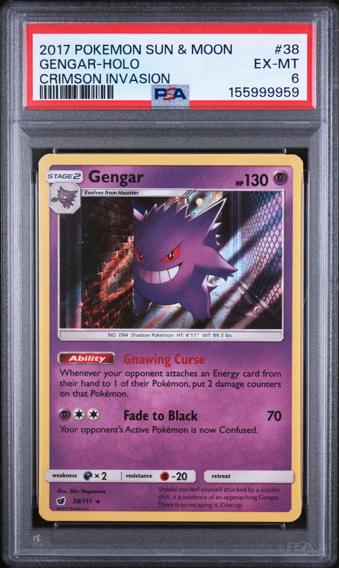 Gengar - Pokemon Sun & Moon Crimson Invasion #38 PSA 6
