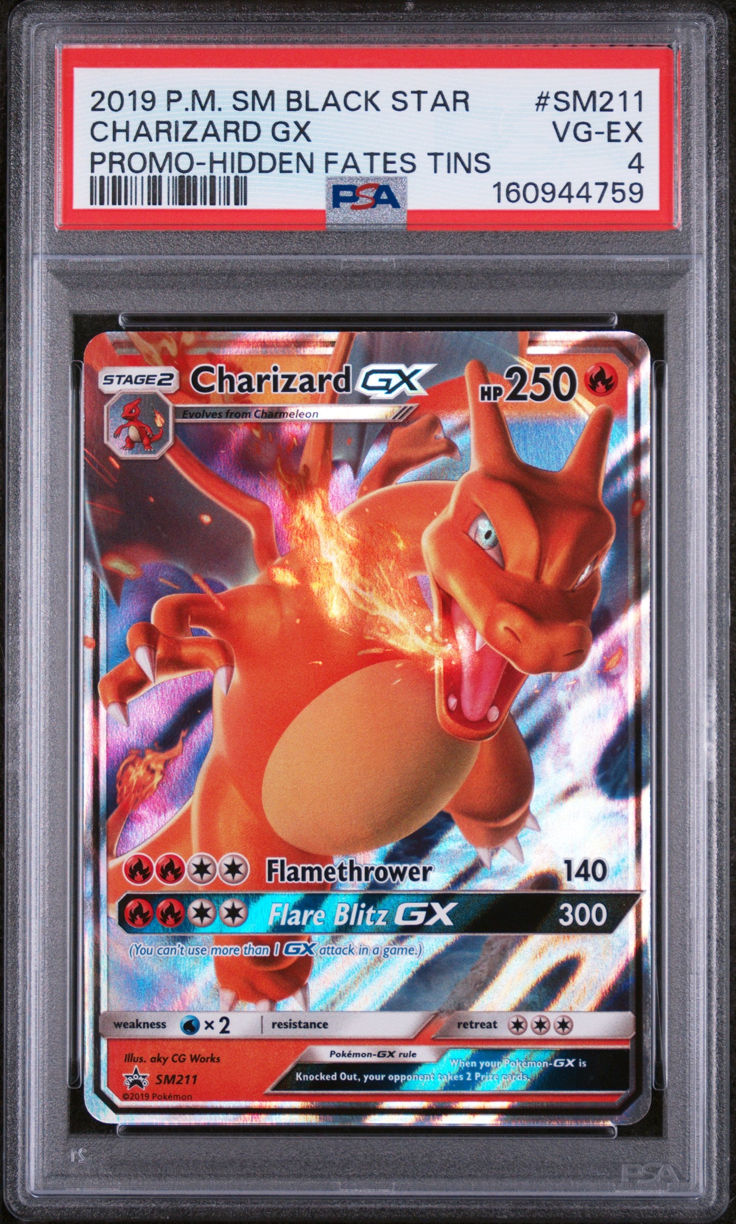 CHARIZARD GX PROMO-HIDDEN FATES TINS - Pokemon SM Promos #SM211 PSA 4