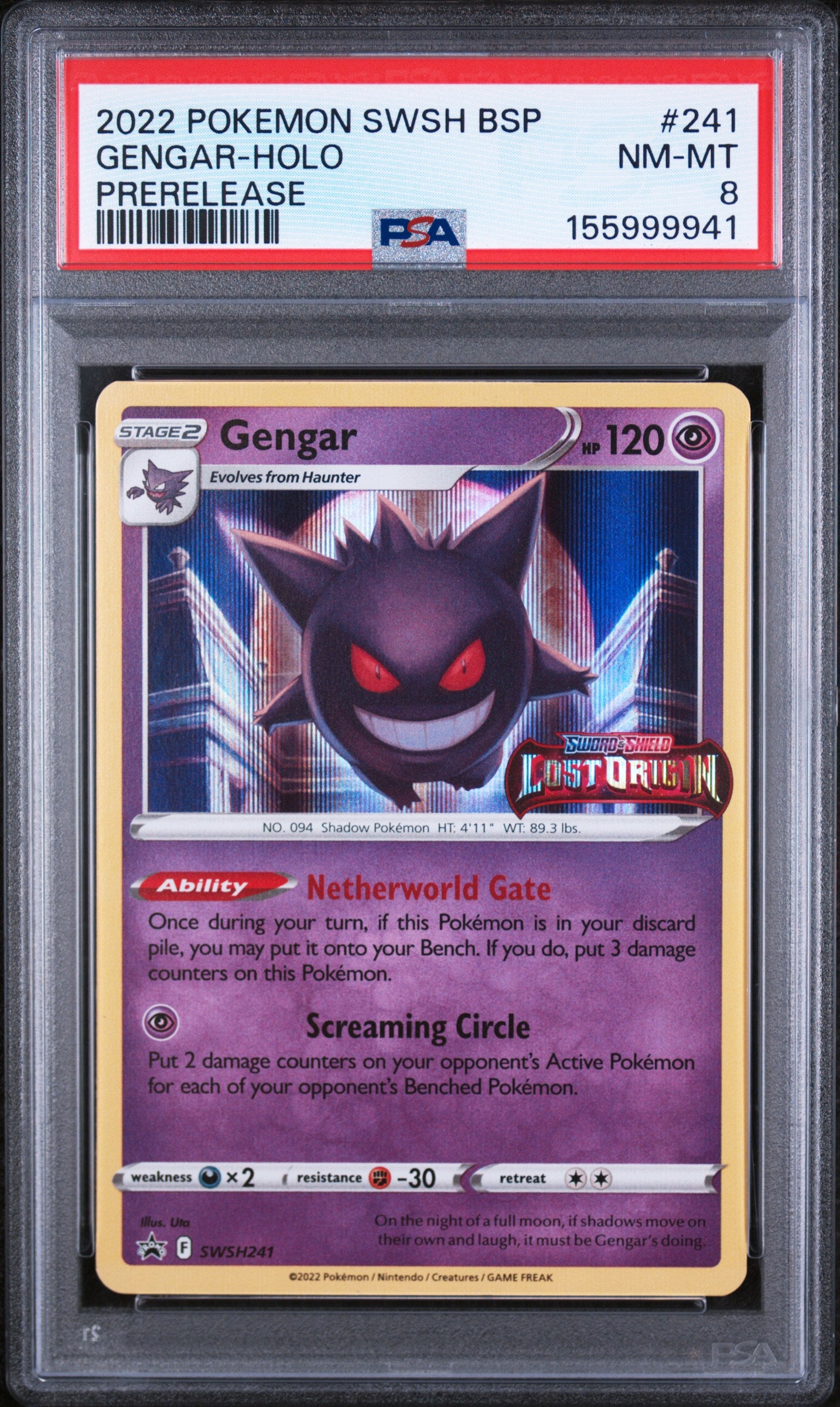 Gengar [Prerelease] - Pokemon Swsh Black Star Promo #241 PSA 8