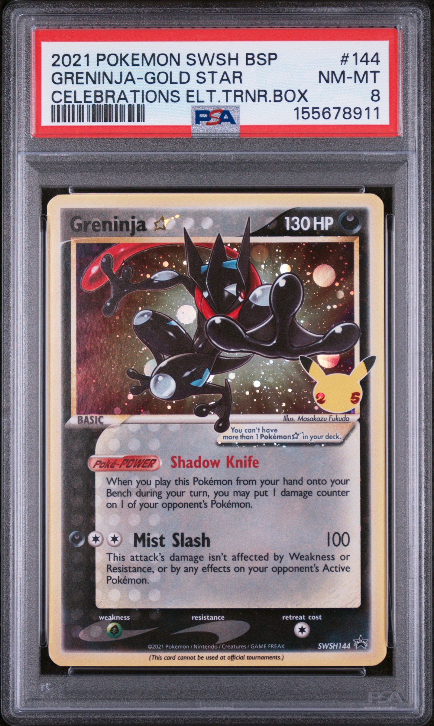 GRENINJA-GOLD STAR CELEBRATIONS ELT.TRNR.BOX - Pokemon Sword & Shield Promos #144 PSA 8