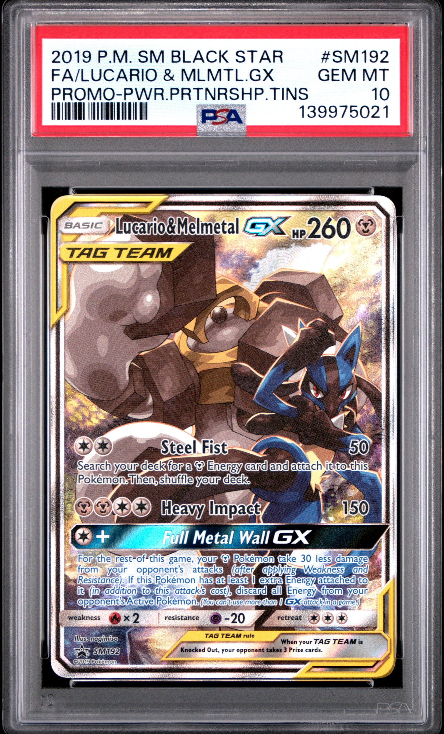 FA/LUCARIO & MLMTL.GX PROMO-PWR.PRTNRSHP.TINS - Pokemon Sm Black Star Promo #SM192 PSA 10