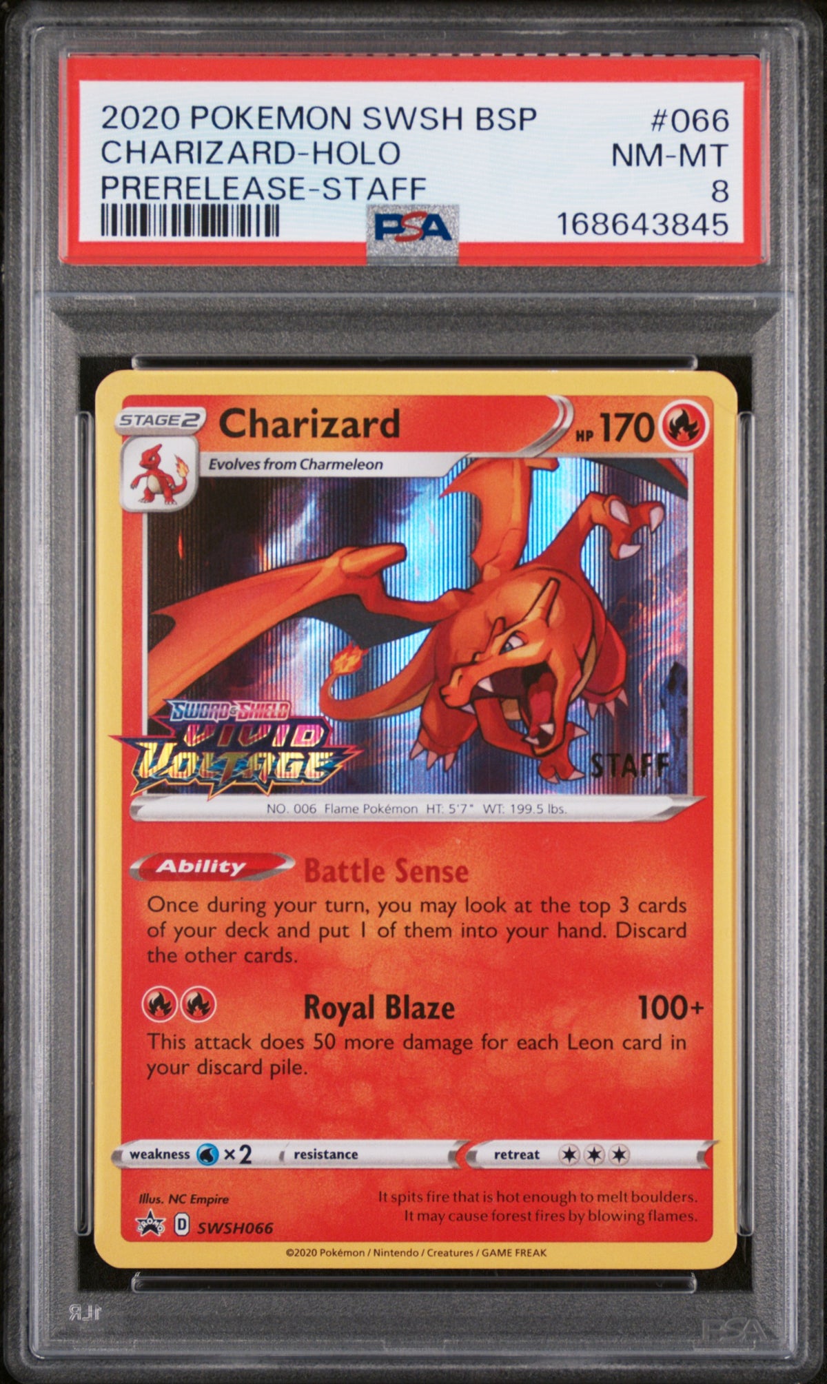 CHARIZARD-HOLO PRERELEASE-STAFF - Pokemon Swsh Black Star Promo #066 PSA 8