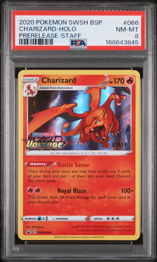 CHARIZARD-HOLO PRERELEASE-STAFF - Pokemon Swsh Black Star Promo #066 PSA 8