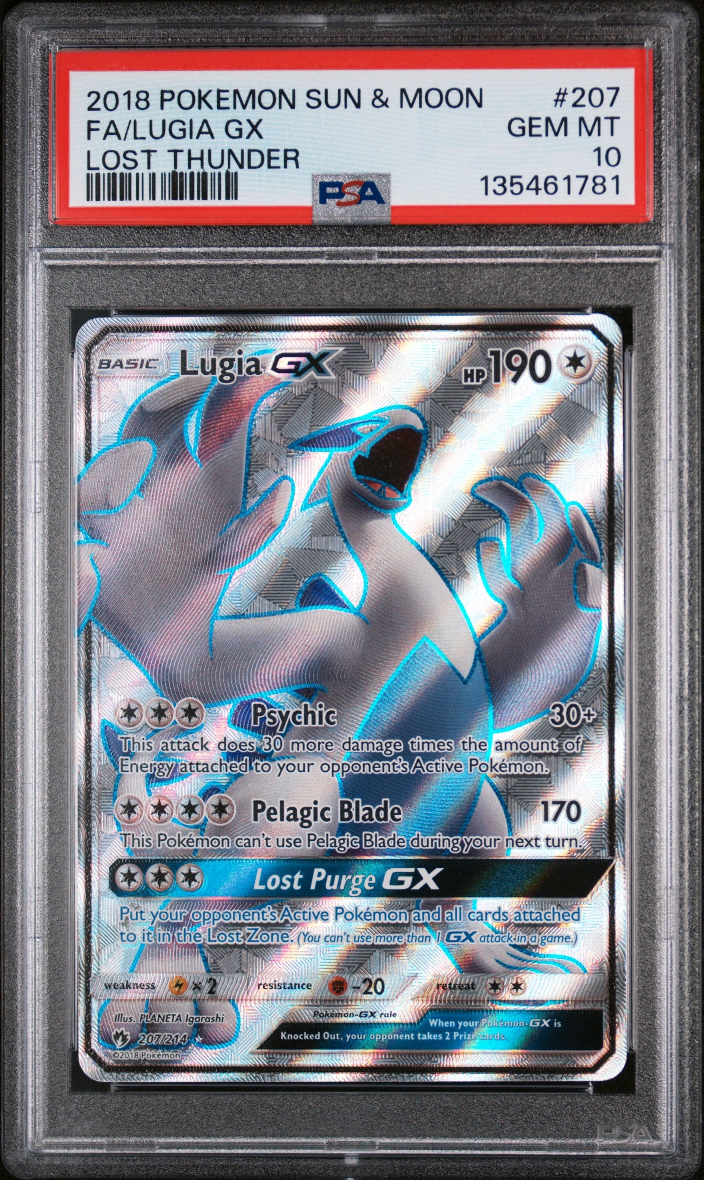 Lugia GX - Pokemon Lost Thunder #207 PSA 10