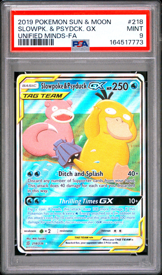 SLOWPK. & PSYDCK. GX UNIFIED MINDS-FA - Pokemon Sun & Moon Unified Minds #218 PSA 9