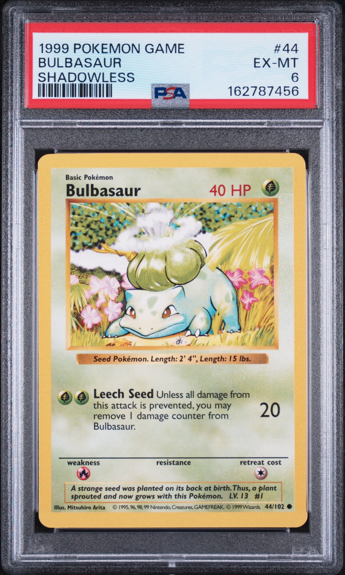 Bulbasaur [Shadowless] - Pokemon Base Set #44 PSA 6