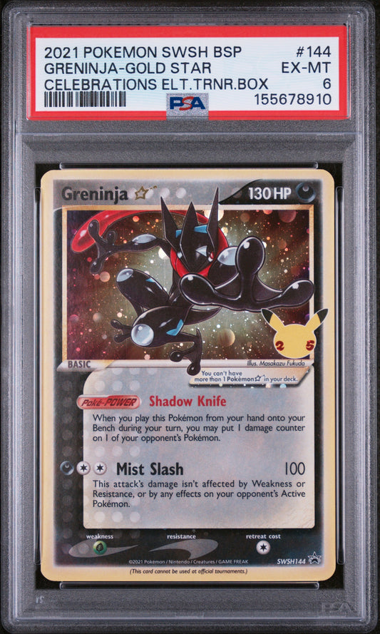 GRENINJA-GOLD STAR CELEBRATIONS ELT.TRNR.BOX - Pokemon Sword & Shield Promos #144 PSA 6