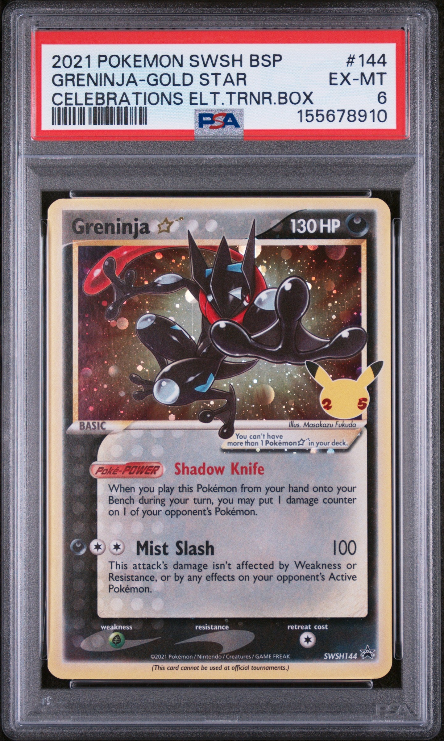 GRENINJA-GOLD STAR CELEBRATIONS ELT.TRNR.BOX - Pokemon Sword & Shield Promos #144 PSA 6