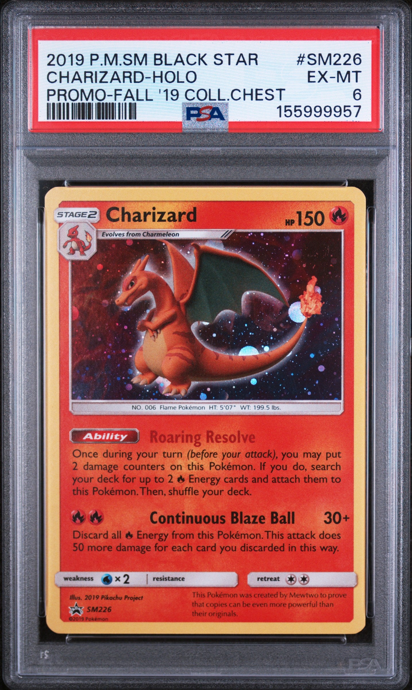 CHARIZARD-HOLO PROMO-FALL '19 COLL.CHEST - Pokemon Sm Black Star Promo #SM226 PSA 6